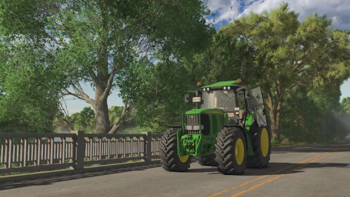 fs25-mods,  John Deere 6x20 tractor mod on a scenic road in FS25.