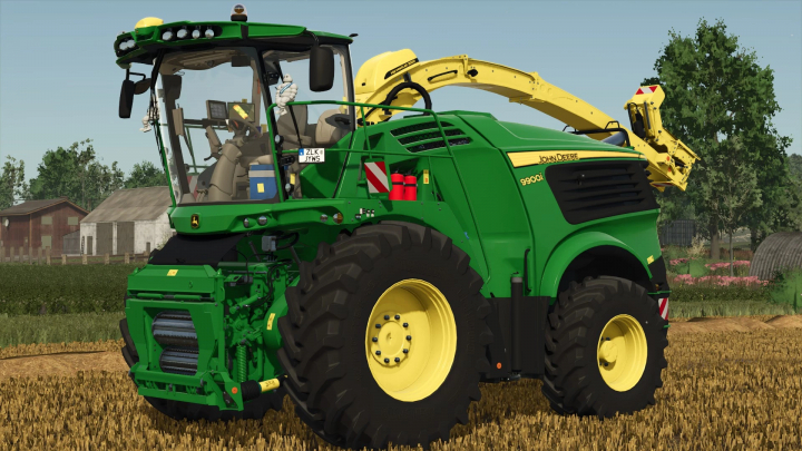 fs25-mods, FS25 mod showcasing a John Deere 9900i forage harvester in a field setting.