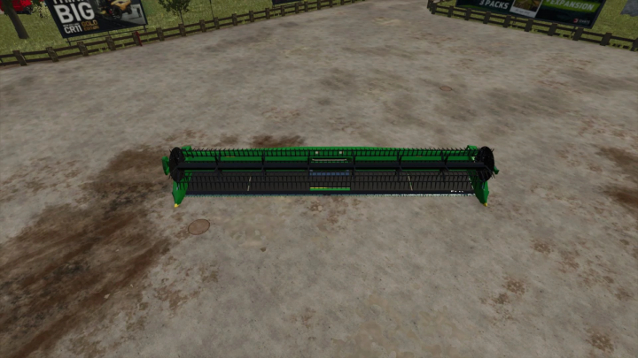 fs25-mods,  FS25 mod John Deere RD35F v1.0.0.0, a green and black combine header on a dirt surface in Farming Simulator 25.