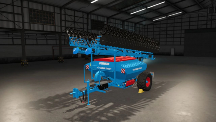 fs25-mods,  Lemken Solitair 12 Multifruits mod for FS25 in a warehouse.