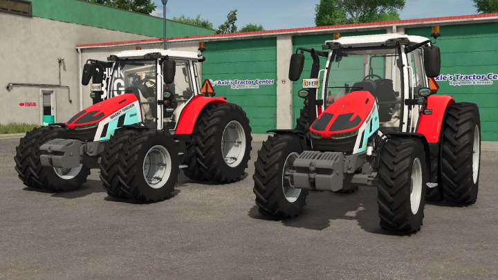 fs25-mods,  Massey Ferguson 5S tractors mod for Farming Simulator 25, featuring two red tractors in front of Axle's Tractor Center.