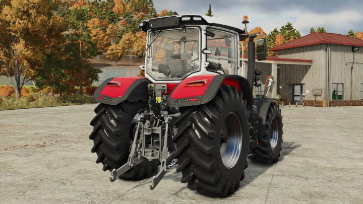 fs25-mods,  Rear view of Massey Ferguson 8S tractor mod for Farming Simulator 25 in a rural setting.