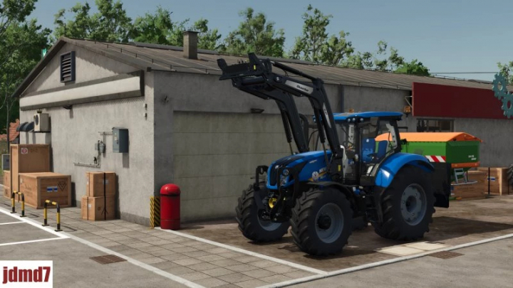 fs25-mods,  New Holland T6.180 2020 tractor mod in FS25, parked near a warehouse.