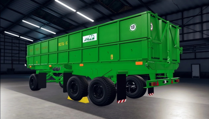 fs25-mods,  FS25 mod PTSB-12/17 v1.0.0.1 green trailer in a warehouse