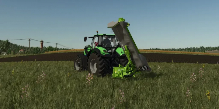 fs25-mods,  FS25 mod: Samasz XT 390 Individual v1.0.0.0, a green tractor with a mower attachment in a field.