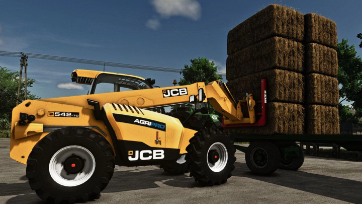 fs25-mods,  FS25 mod Telescopic Fork Lizard v1.0.0.0 lifting hay bales on a trailer.