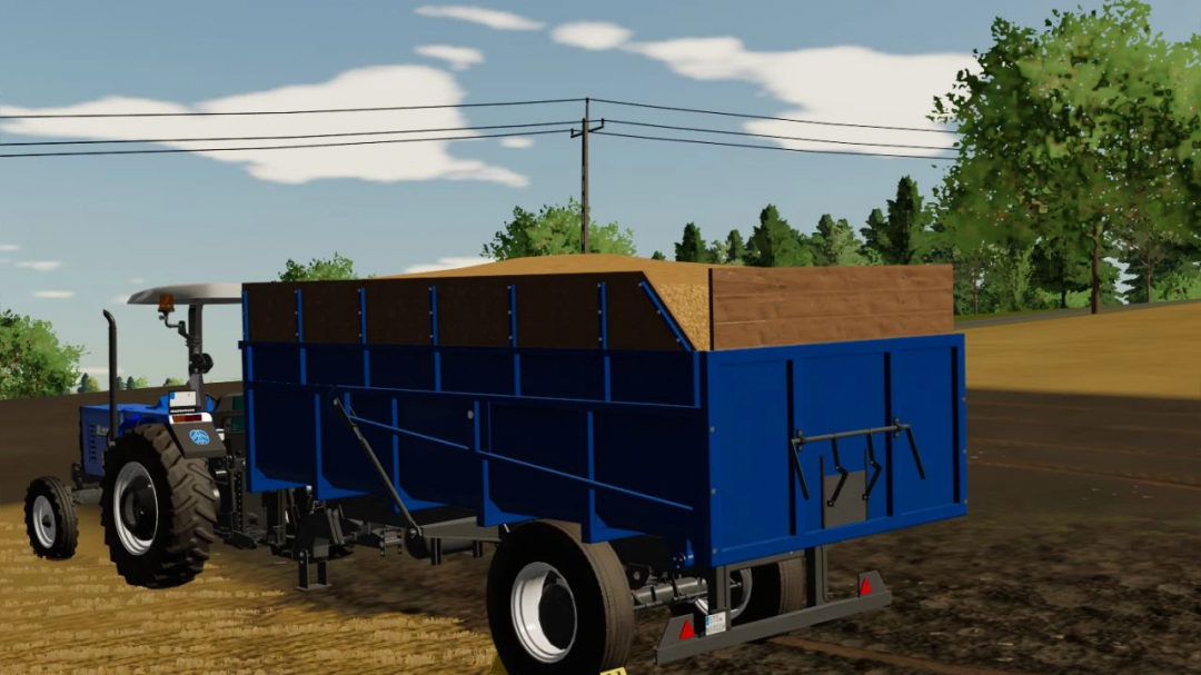 FS22 mod 30 Ton Trailer v3.0.0.0 with blue and wooden design in a field.