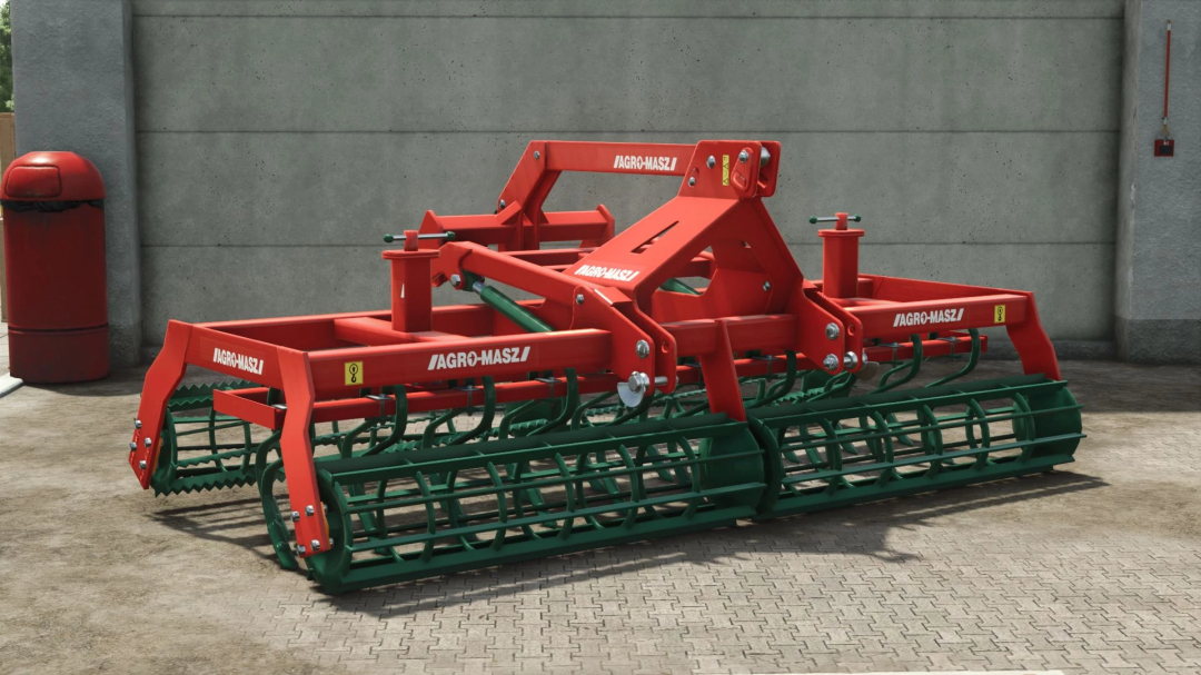 FS25 mod Agromasz AS3 v1.0.0.0 depicted, showcasing a red and green agricultural machine for Farming Simulator 25.