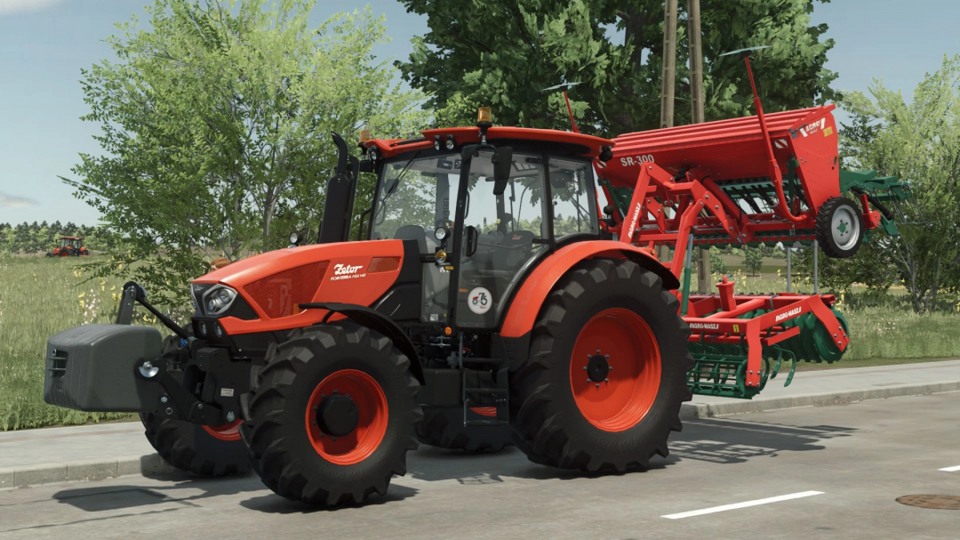 FS25 mod Agromasz AS3 v1.0.0.0 showing a red tractor with an Agromasz attachment in a field.