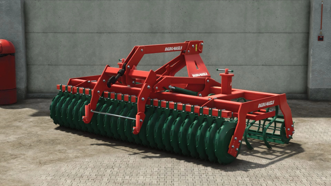 Agromasz AS3 v1.0.0.0 mod for FS25 featuring a red and green cultivator equipment piece.