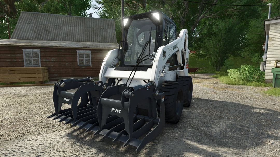 FS25 mod Bobcat 190/300 Series skid steer loader parked on a farm path.