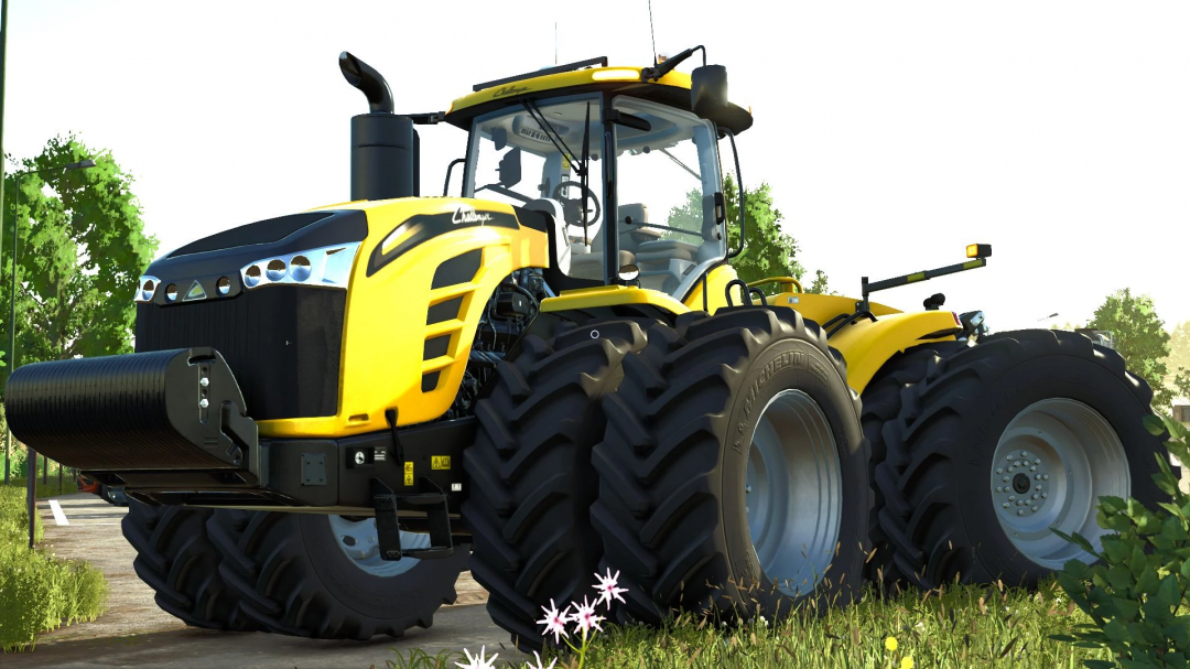 Challenger MT900 tractor mod in FS25, showcasing robust design and dual rear wheels for farming simulation.