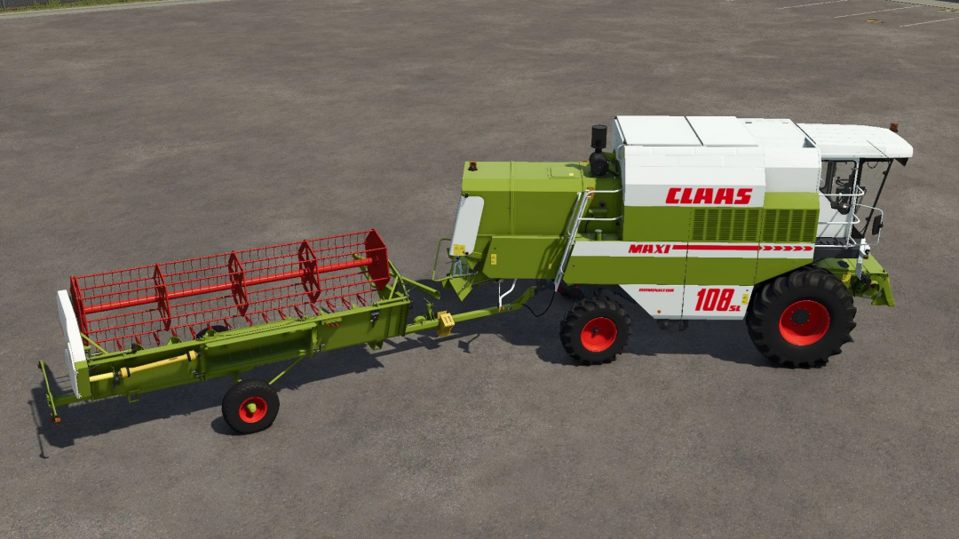 Claas Dominator 108SL combine harvester mod for FS25, showcasing model details and attachment.