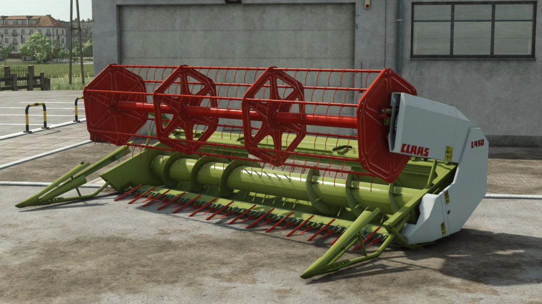 Claas Medion 310 cutter bar mod for FS25, showcasing detailed machinery design in a farm setting.