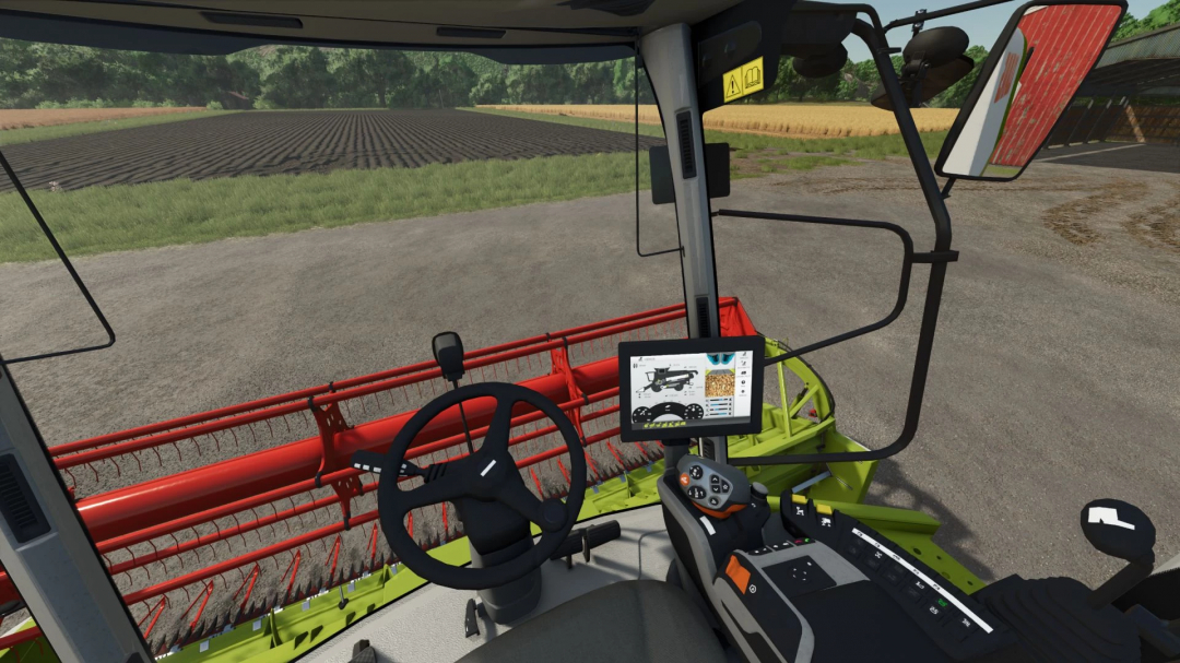 FS25 mod Claas Tucano 320 v1.0.0.0 showing interior cockpit view of harvester combine in Farming Simulator 25.