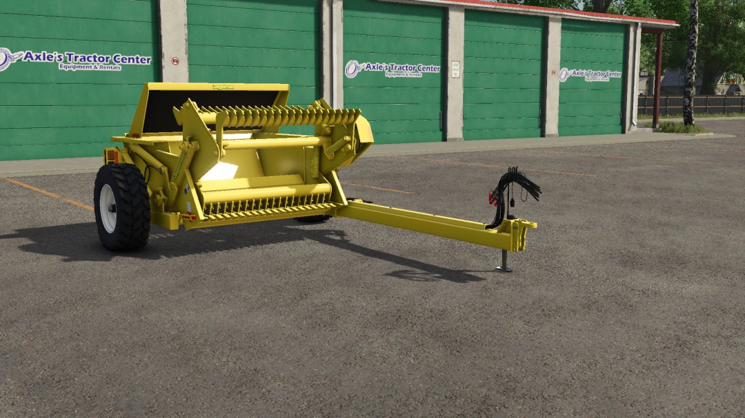 Degelman Rock Picker v1.0.0.0 mod in FS25, showcased at Axle's Tractor Center.