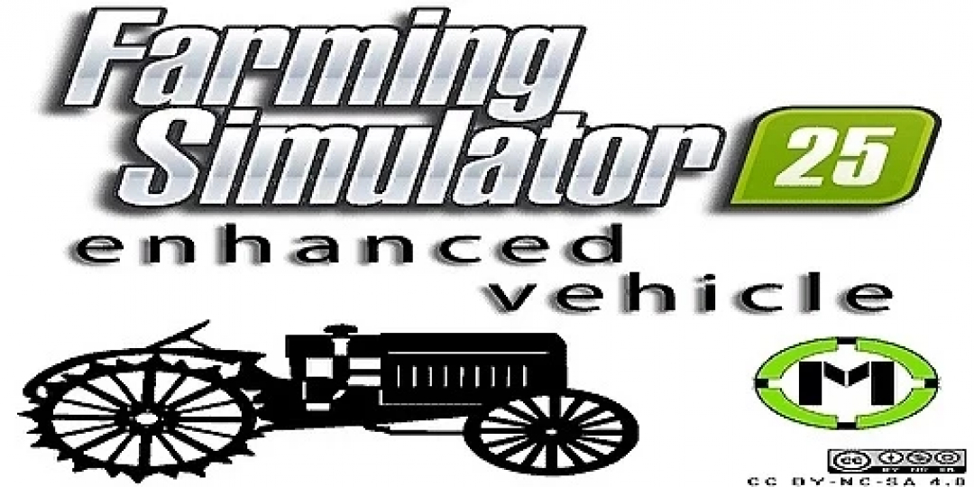 FS25 Enhanced Vehicle mod logo for Farming Simulator 25 with tractor image.