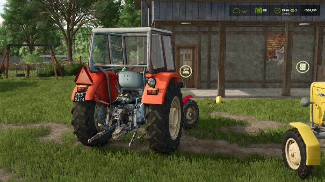 FS25 Ursus c 360 v1.0.0.0 mod showcasing a classic red tractor in a rural setting. Ideal for Farming Simulator 25 enthusiasts.