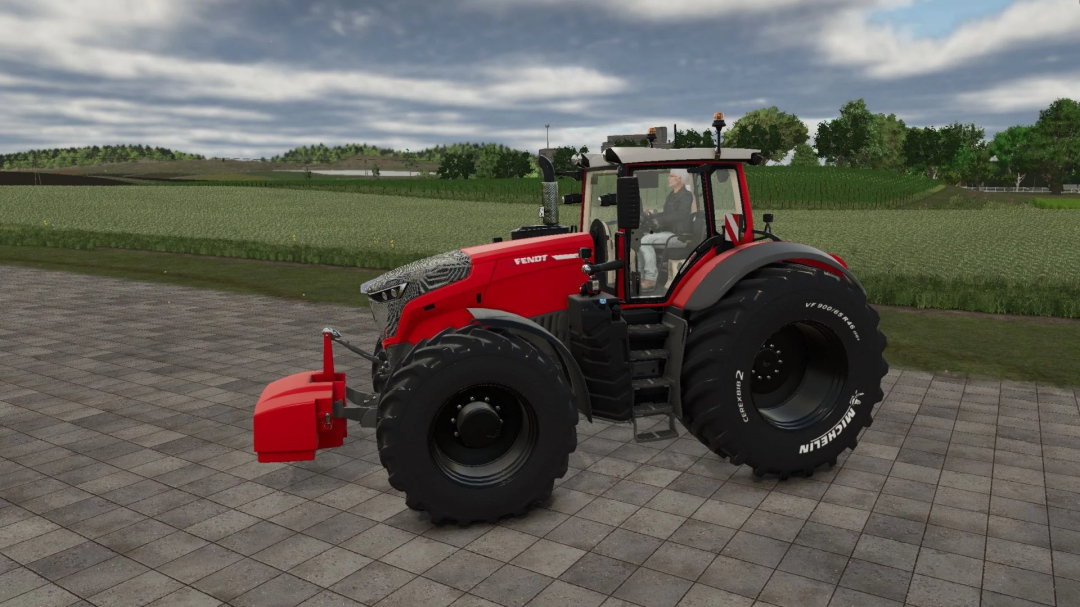 Fendt 1000 Vario Turbo tractor mod in FS25, showing detailed red design and large tires in a farm environment.