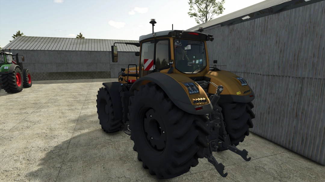 Fendt Vario 1000 mod for Farming Simulator 25, featuring a gold tractor on a concrete yard.