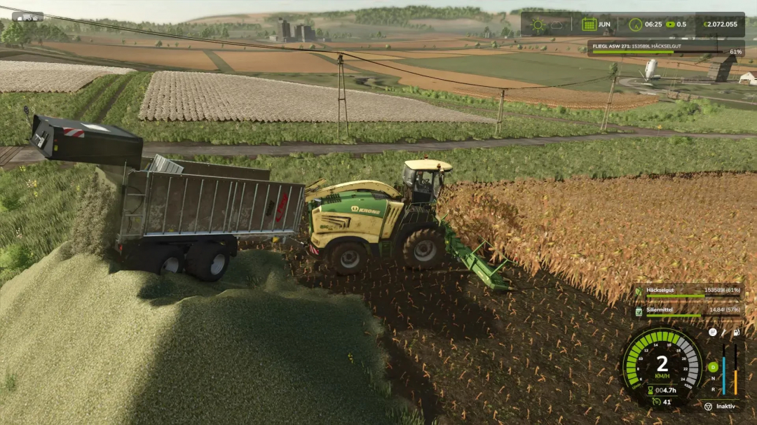 Fliegl ASW 271 Unreal in FS25 mod harvesting corn in a field.