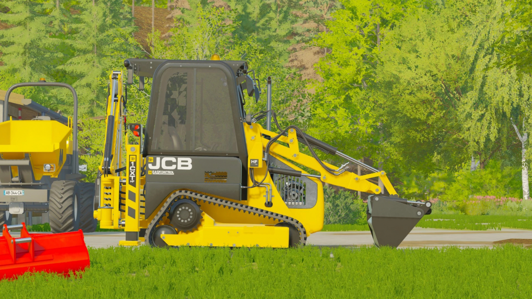 JCB 1CXT vehicle from FS22 mods in Farming Simulator 22, shown in a grassy landscape.