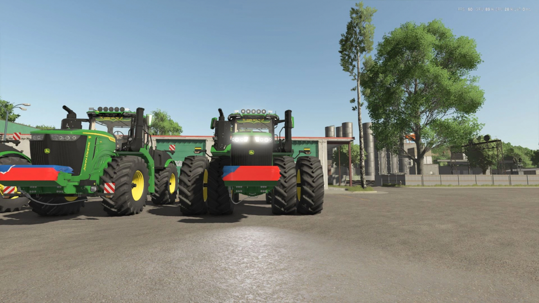 FS25 mods: John Deere 9R/X Series tractors parked, mod v1.0.0.0 in Farming Simulator 25.