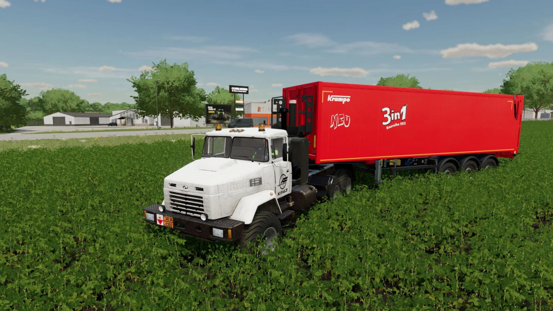 Kraz 6322 truck with MEZ 330 trailer in FS22 mod on a green field.