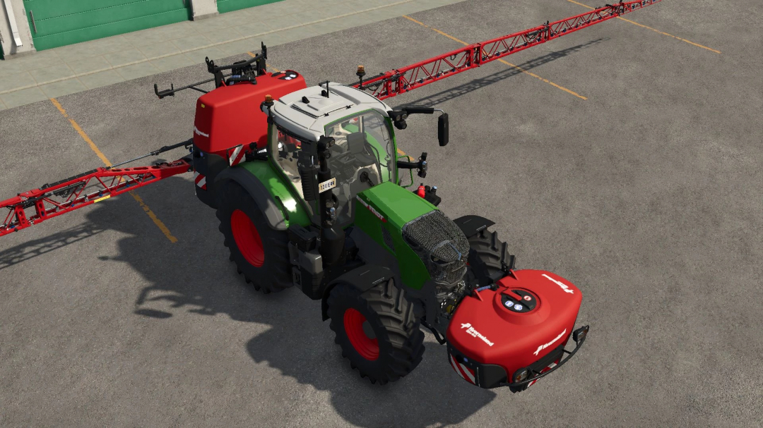 FS25 mod Kverneland IXter B18 v1.0.0.0 on a green tractor, showcasing advanced equipment in Farming Simulator 25.