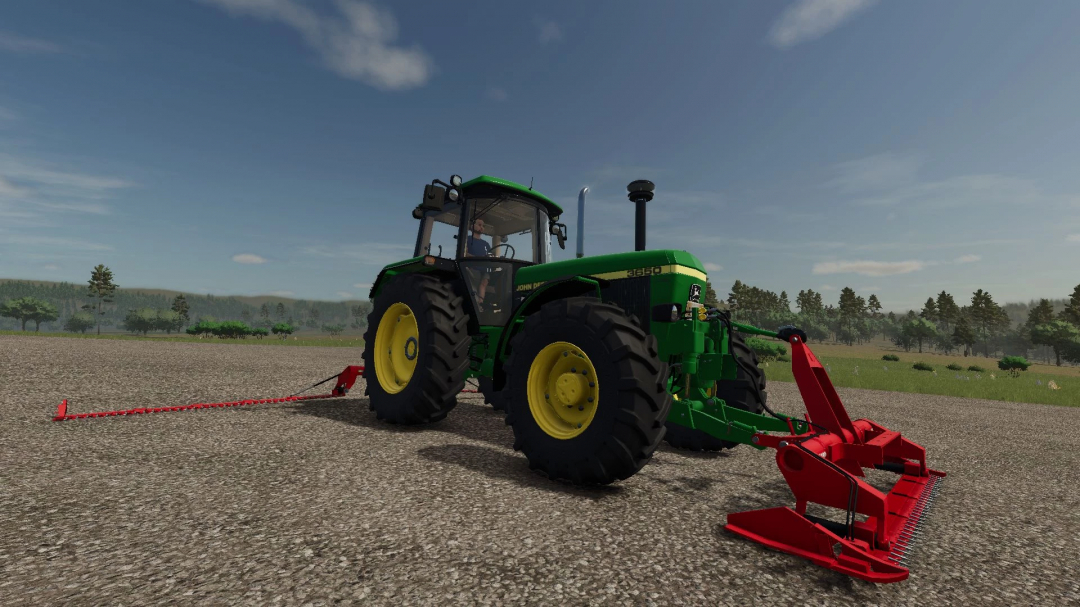 FS25 mod Lizard Cutting Bars v1.0.0.0 shows a green tractor attached to red cutting bars in a field.