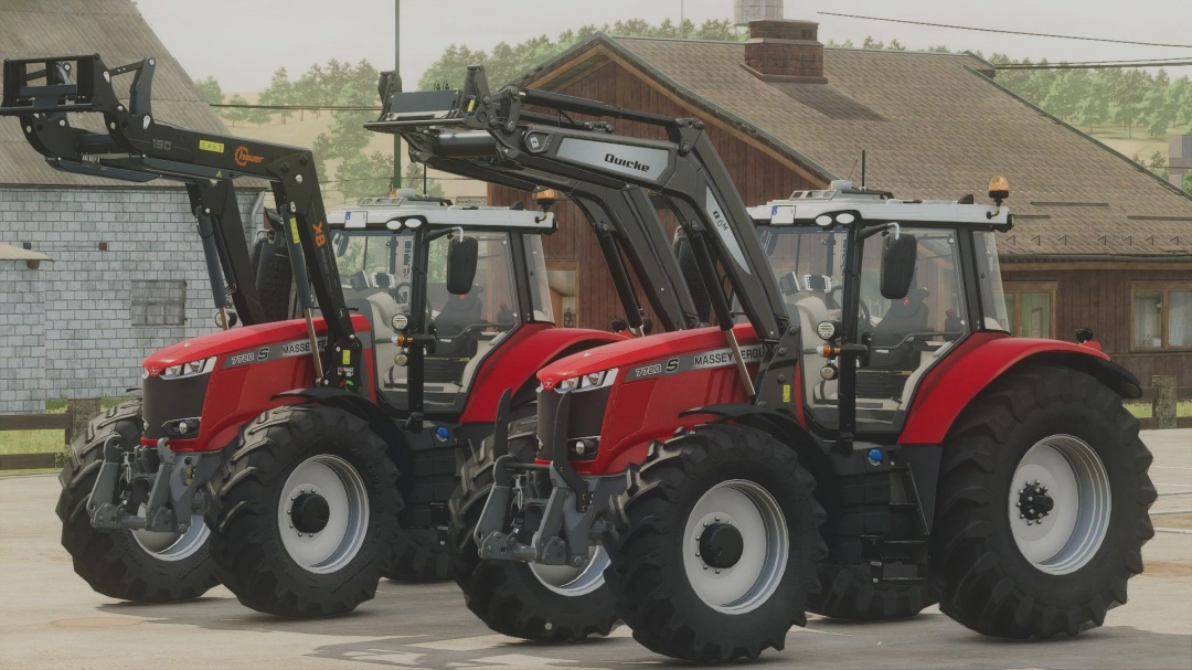 Massey Ferguson 7720S tractors with front loaders in FS25 mod, Farming Simulator 25.