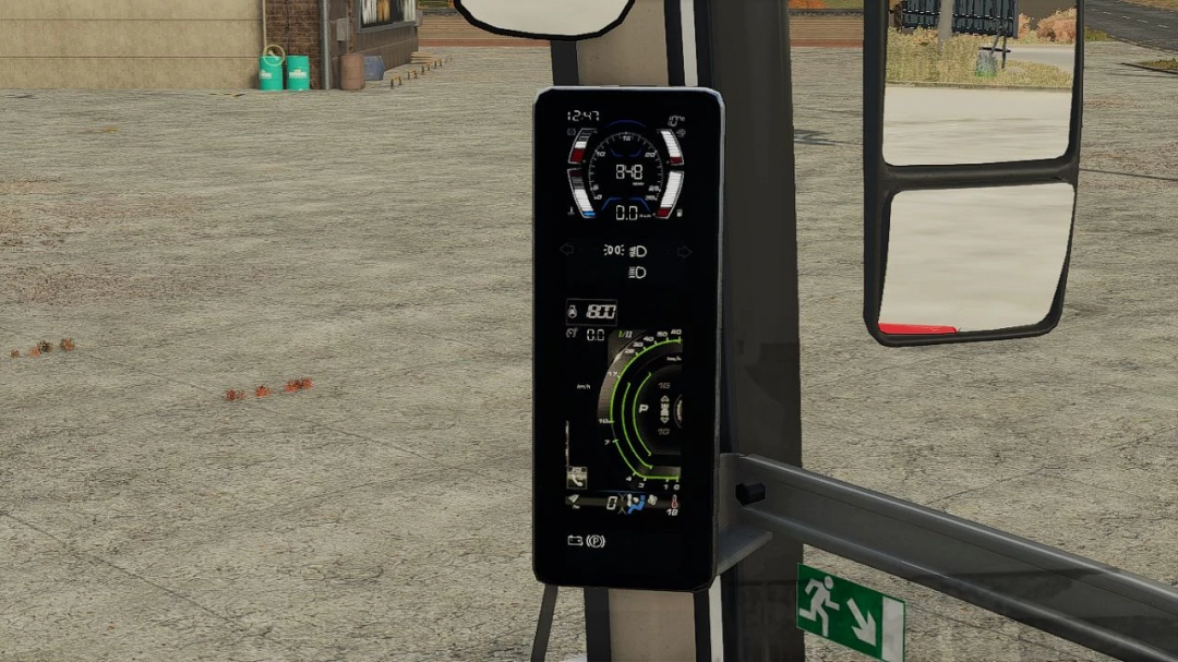 FS25 mod Massey Ferguson 8S dashboard display showing various tractor metrics.