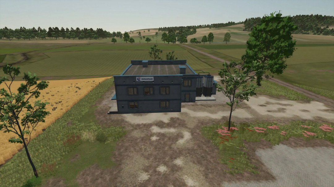 FS25 Methane production building in a rural landscape, MethanolCasale mod v1.0.0.0.