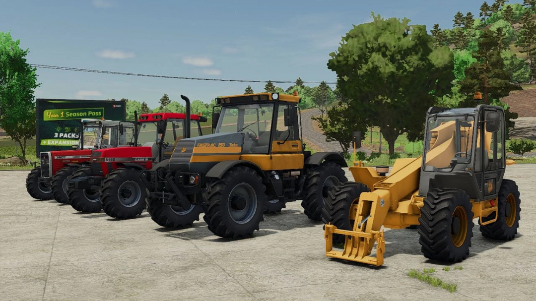 FS25 Modern Classics DLC v1.0.0.0 showing vintage tractors and machinery lineup.