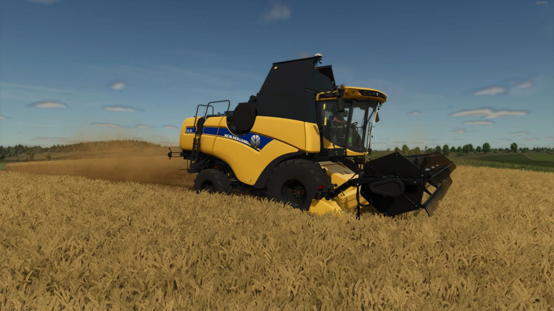 New Holland CX6 harvester working in a wheat field in FS25 mod, Farming Simulator 25.