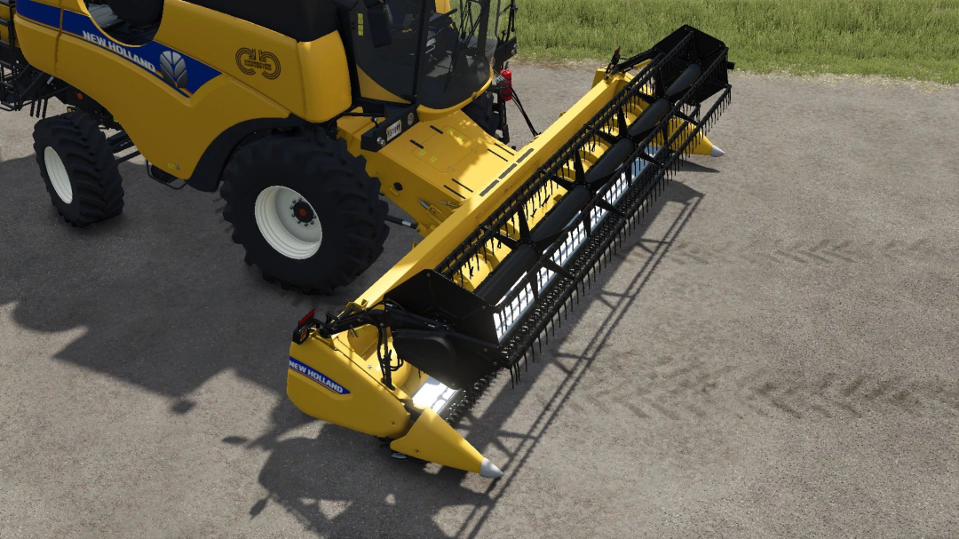 New Holland SuperFlex 25 header FS25 mod showcased on concrete ground.