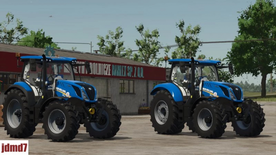 Two New Holland T6.180 tractors parked in Farming Simulator 25 mod scene.