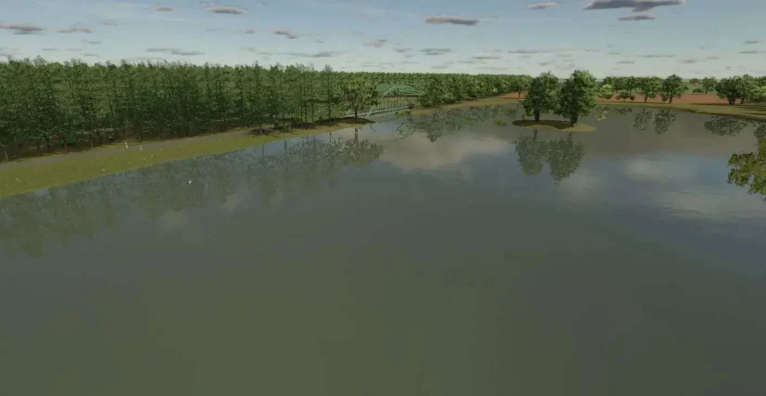 Papenburg Map 2 4K for FS25 showcasing a serene lake with dense forest surroundings, enhancing Farming Simulator 25 mods experience.