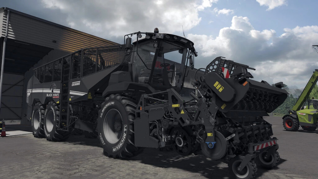 FS22 mod Rexor 6300 Blackhawk v1.0.2.0 harvester parked near shed in Farming Simulator 22.