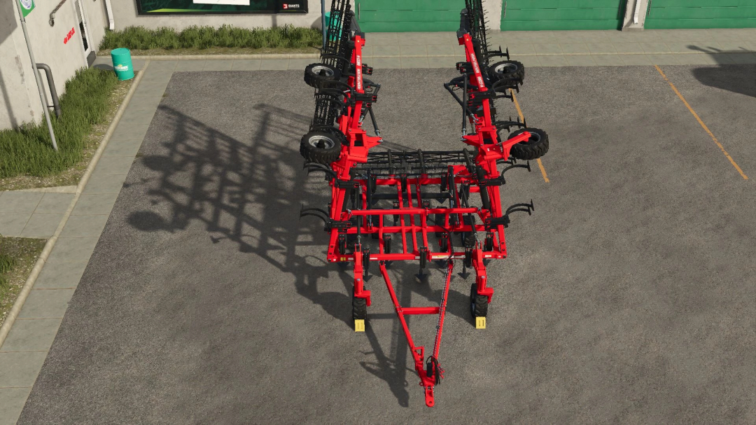 Rostelmash K12200 mod for FS25, featuring a large red agricultural tool in a parking area.