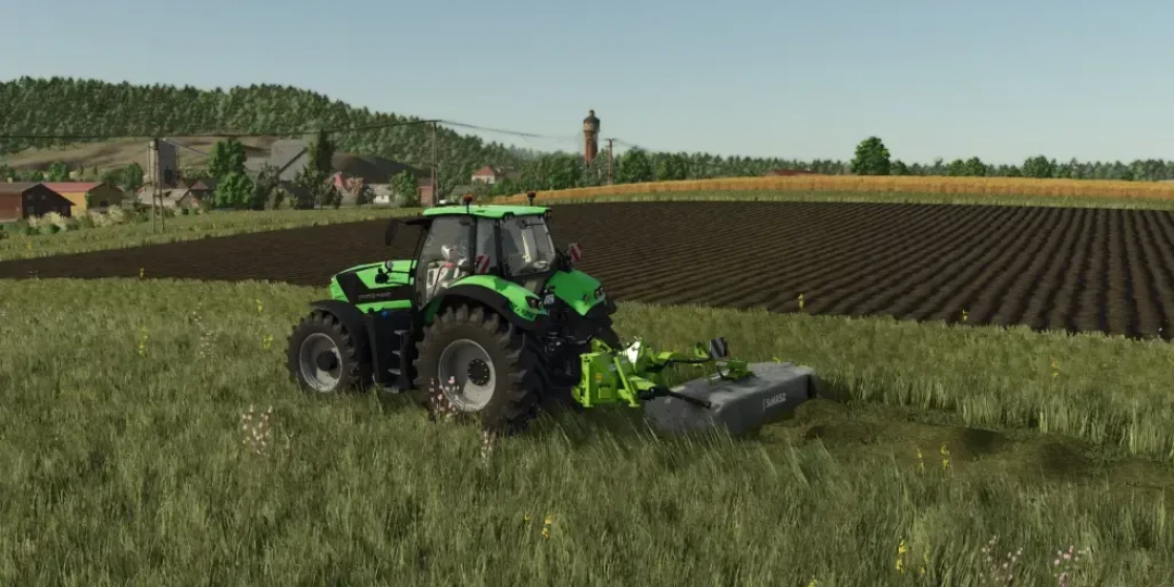 FS25 mod Samasz XT 390 Individual mowing grass with a tractor in Farming Simulator 25.