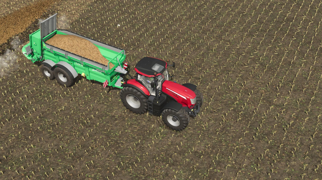 FS25 mod Samson Flex 23 v1.0.0.0 showing a tractor spreading manure on a field.