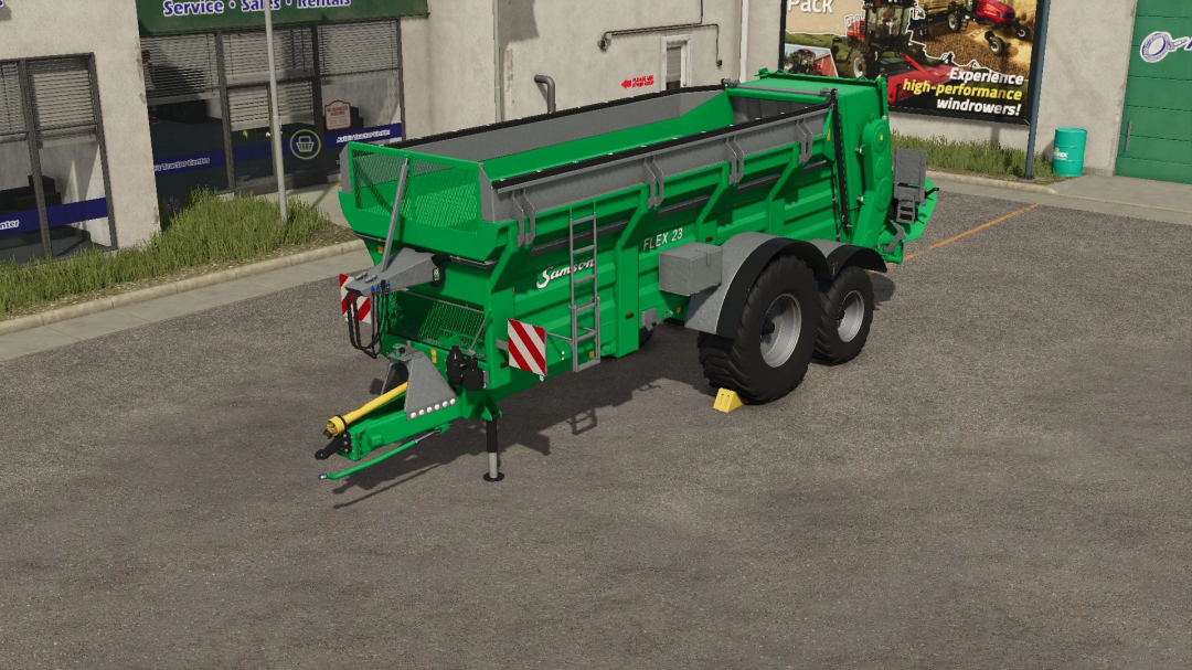 FS25 mod Samson Flex 23 v1.0.0.0, a green agricultural machine, in Farming Simulator 25.