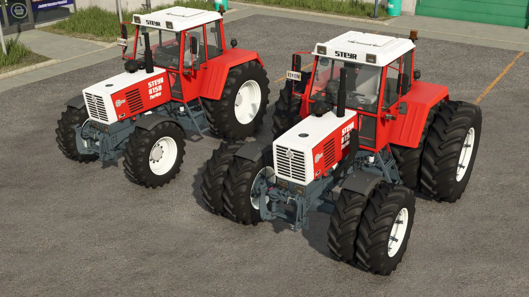 Two Steyr 8150 Series tractors in FS25 mod, Farming Simulator 25.