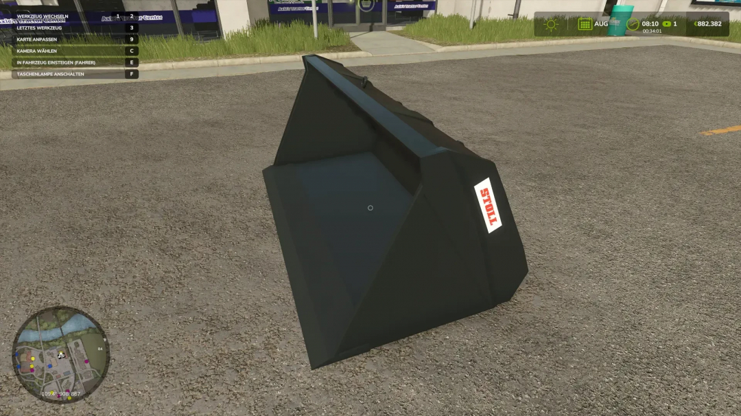 Stoll Robust S front loader shovel in FS25 mod, version 1.0.0.4, displayed on a road.