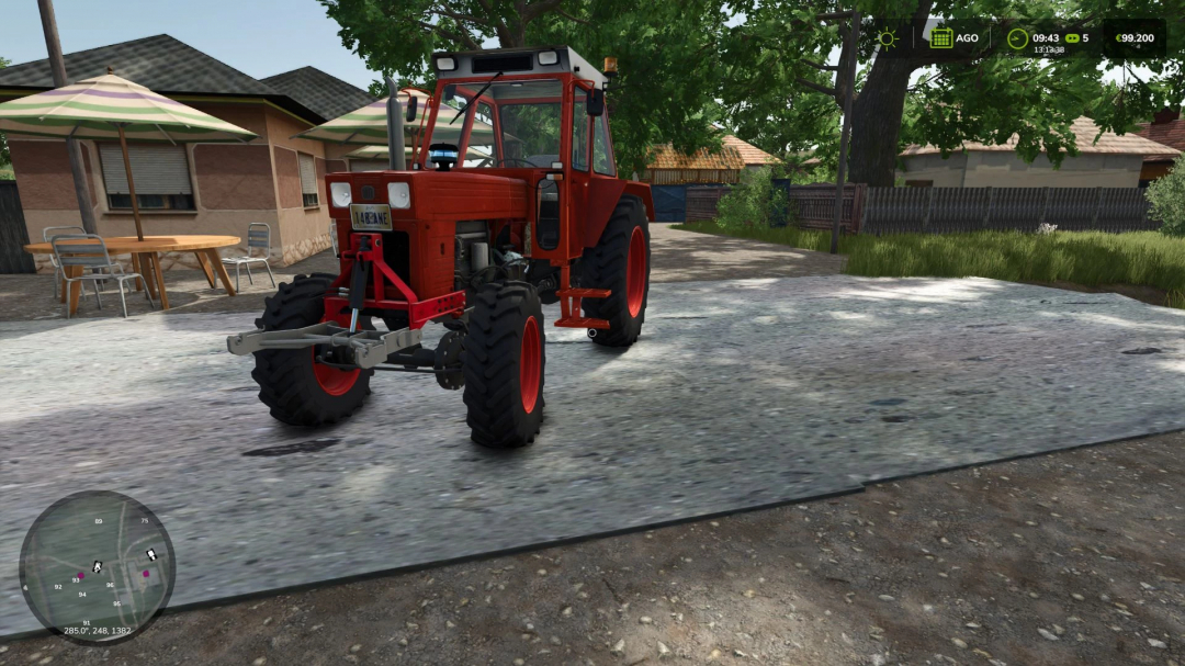 FS25 mod Universal 650 Trapez Forest tractor on a rural road.