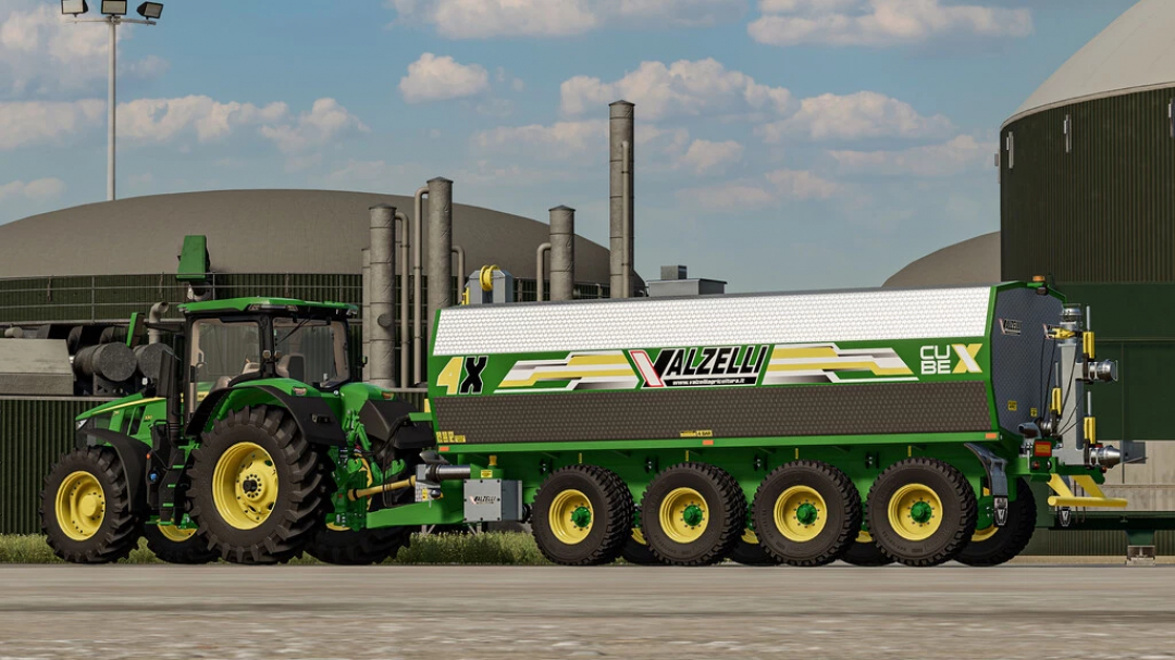 FS22 mod Valzelli Cubex v2.0.0.0 attached to a green tractor in Farming Simulator 22.