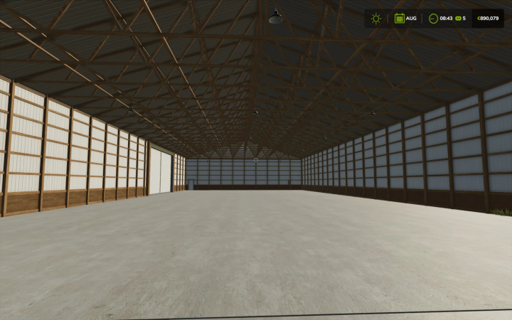 fs25-mods,  81x180 Cold Storage Shed in FS25 mod, showcasing spacious interior and high ceiling design for Farming Simulator 25.