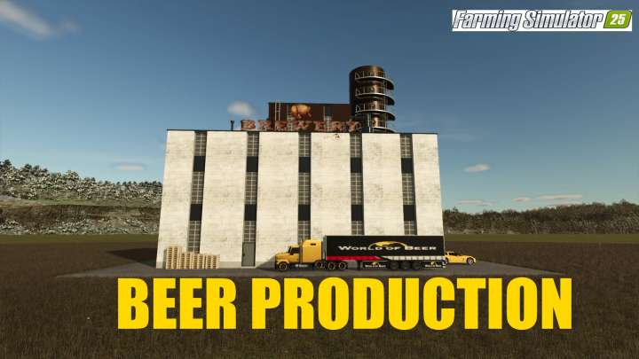 fs25-mods,  BEER PRODUCTION mod for FS25, featuring a large brewery building with a truck in front, enhancing production capabilities.