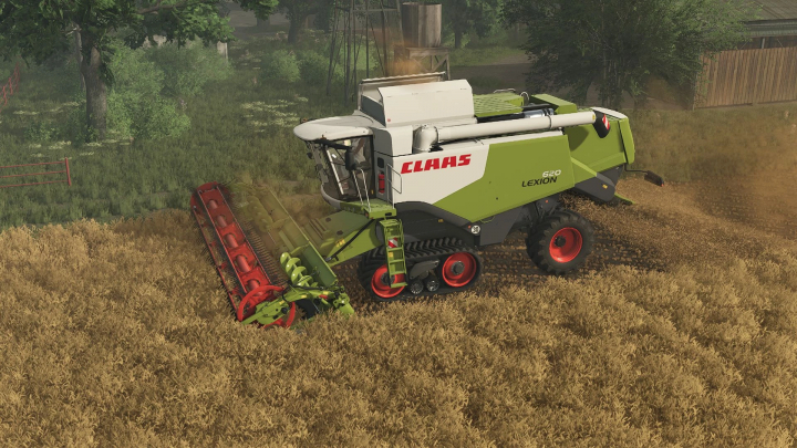 fs25-mods,  Claas Convio Flex in FS25 mod harvesting wheat in a field. Farming Simulator 25 mod features realistic agricultural machinery.